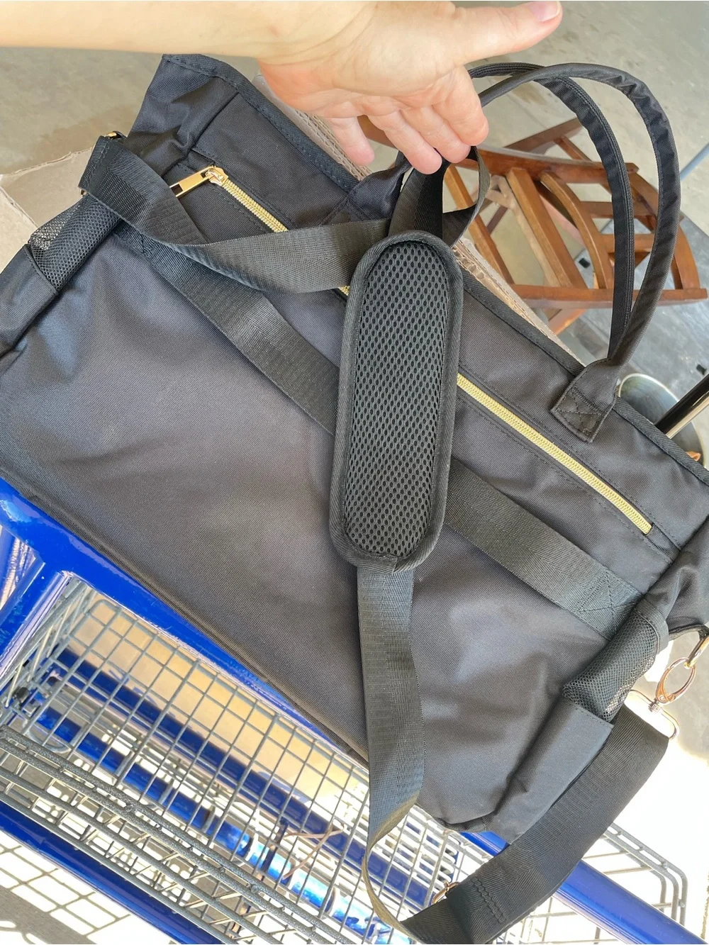 Black Laptop Tote Bag with Gold Zipper Accents